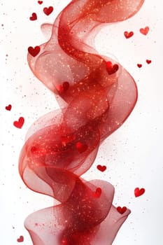 Red hearts and wavy lines on white isolated background . Valentine's Day Background.