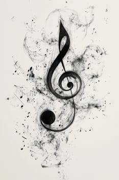 Musical notes with violin key flowing into sounds on a white background.