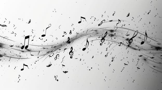 Musical notes on a white background. Lots of musical sounds as musical notes on white background.