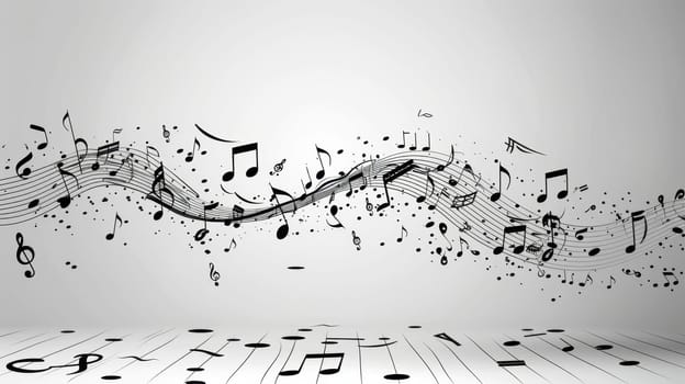 Musical notes on a white background. Lots of musical sounds as musical notes on white background.