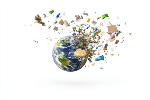 There is a lot of garbage on planet earth. Isolated on a white background. The concept of global environmental pollution.