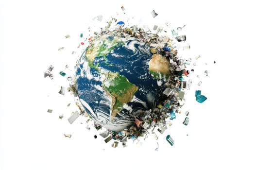 There is a lot of garbage on planet earth. Isolated on a white background. The concept of global environmental pollution.