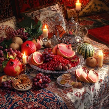 Have a fun Yalda night with pomegranates, nuts, candles. The ceremonies are dedicated to the longest night of the year in Persian culture, the Iranian "Night of the Forty" festival.