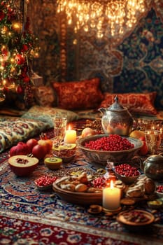 Have a fun Yalda night with pomegranates, nuts, candles. The ceremonies are dedicated to the longest night of the year in Persian culture, the Iranian "Night of the Forty" festival.