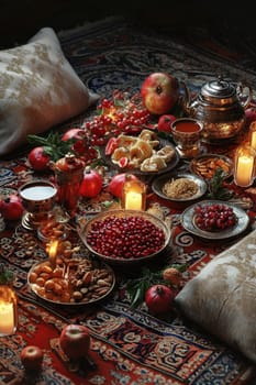 Have a fun Yalda night with pomegranates, nuts, candles. The ceremonies are dedicated to the longest night of the year in Persian culture, the Iranian "Night of the Forty" festival.