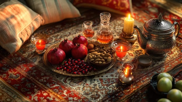 Have a fun Yalda night with pomegranates, nuts, candles. The ceremonies are dedicated to the longest night of the year in Persian culture, the Iranian "Night of the Forty" festival.