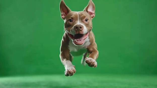 Dog jumping on green isolated background . Active dog in studio on chromakey background