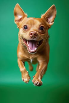 Dog jumping on green isolated background . Active dog in studio on chromakey background
