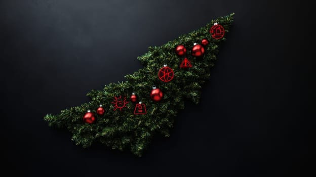 Stylish Christmas tree with decorations. Christmas tree with gifts. Christmas background. Festive decoration.