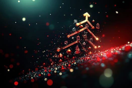 Stylish Christmas tree with decorations. Christmas tree with gifts. Christmas background. Festive decoration.