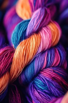 Close-up of wool yarn. Materials for light industry.