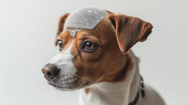 A pet robot dog on a white background. Portrait of a futuristic pet.