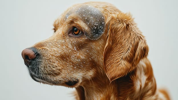 A pet robot dog on a white background. Portrait of a futuristic pet.