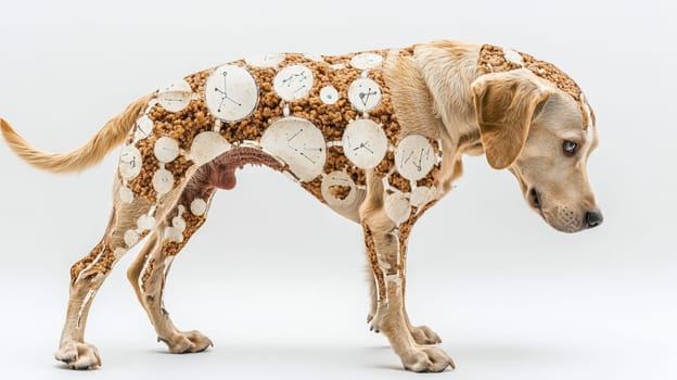A pet robot dog on a white background. Portrait of a futuristic pet.