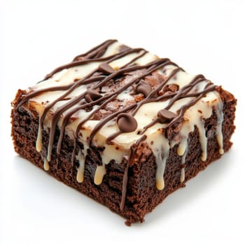Delicious homemade brownie chocolate dessert. A piece of chocolate brownie on a white insulated background.