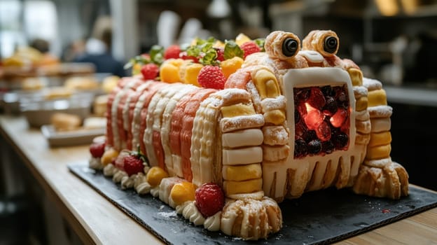 A designer cake with cream frosting. The most delicious cake for the holiday.