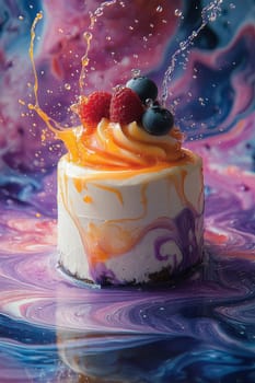 An elegant cake with multicolored cream frosting. The most delicious cake for the holiday.