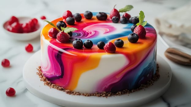 An elegant cake with multicolored cream frosting. The most delicious cake for the holiday.