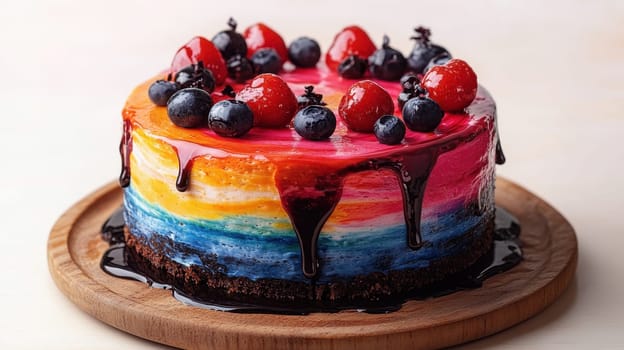 An elegant cake with multicolored cream frosting. The most delicious cake for the holiday.
