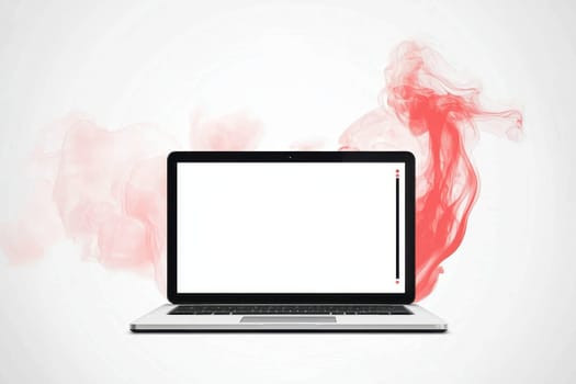 A stylish minimalist workspace featuring an open laptop surrounded by a soft, colorful smoke effect. This modern design embodies creativity and elegance, perfect for contemporary office settings.