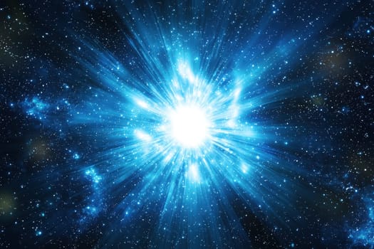 Stunning cosmic fantasy wallpaper showcasing a luminous explosion of radiant light and vibrant blue hues. Perfect for digital art and design inspiration.