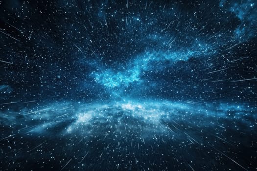 Explore a captivating celestial landscape showcasing shooting stars and vibrant cosmic elements filling the night sky, creating a breathtaking scene of infinite beauty.