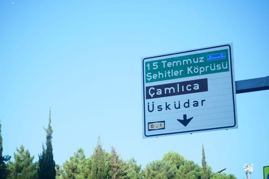 This traffic direction sign displays various locations in the vibrant city of Istanbul, Turkey