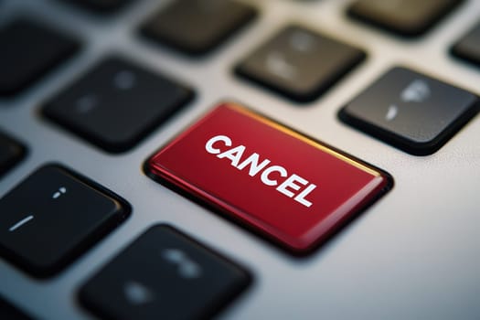Cancel word on a red enter key of the black pc keyboard. Concepts of cancel culture, ostracism and call-out culture social media and in the Internet. Computer enter key with message..