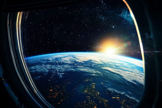 A breathtaking view of Earth as seen from a passenger spaceship window..