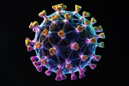 Microscopic view showcasing virus particles in a highly detailed 3D rendering..