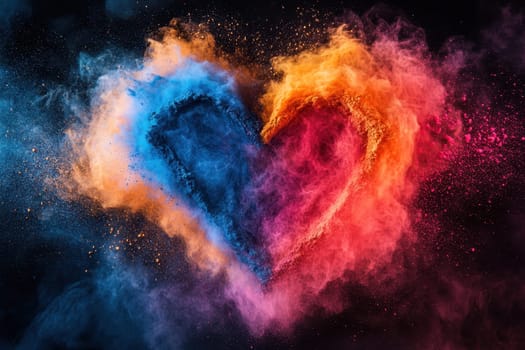 Colorful powder dust exploding in the air in front of white bright background. All the colors of the rainbow. Love and Pride concept..