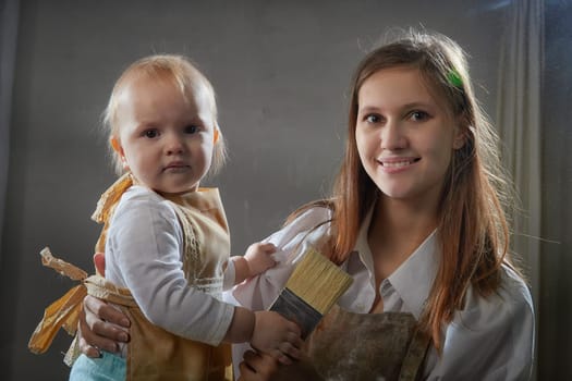 A mother and daughter joyfully engage in a flour-filled moment, creating memories in a cozy kitchen setting.