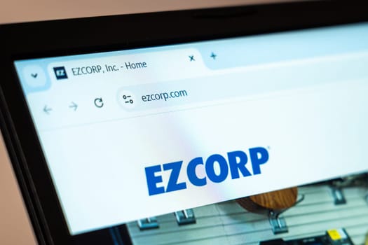 New York, USA - January 07, 2025: EZCORP website displayed on computer screen showcasing pawn services, retail financing, and financial solutions