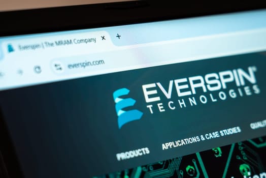 New York, USA - January 07, 2025: Everspin Technologies website displayed on computer screen showcasing semiconductor products and memory solutions