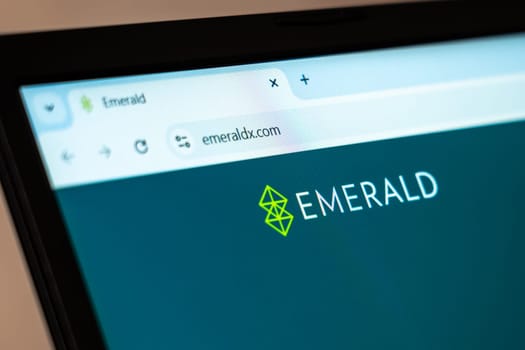 New York, USA - January 07, 2025: Emerald website displayed on computer screen showcasing events, marketing solutions, and business services