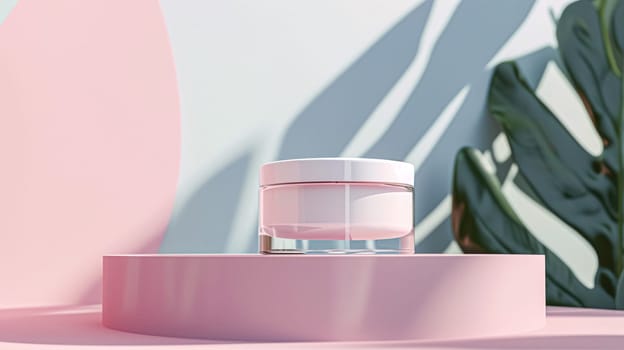 Cosmetic cream in a glass jar. Skin care concept. Background for beauty products