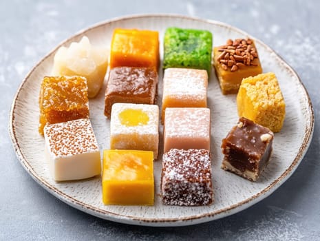 Minimalist display of traditional Ramadan sweets for festive celebrations.