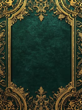 Elegant and luxurious deep green background with intricate gold detailing for design.