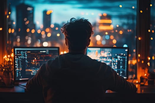 A programmer writes code using AI technologies. Generated by artificial intelligence