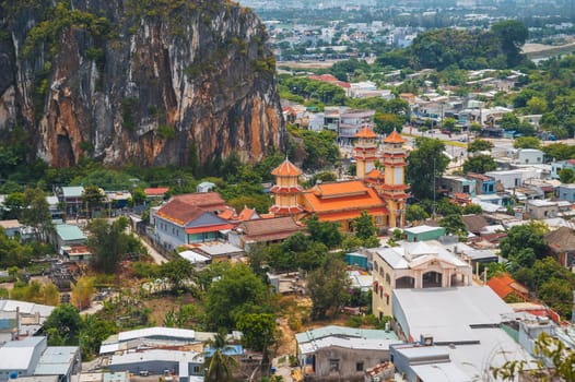 The landscape from the Marble Mountains to the city of Da Nang. Da Nang, Vietnam - September 12, 2024.