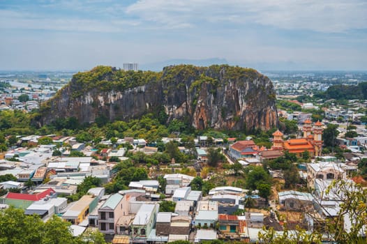 View of Da Nang city from the height of the marble mountains. Da Nang, Vietnam - September 12, 2024.