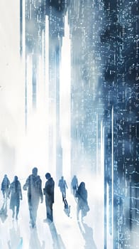 A futuristic cityscape blending urban elements with digital innovations