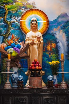 The altar inside the pagoda on the marble mountains of Da Nang.