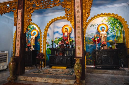 The altar inside the pagoda on the marble mountains of Da Nang.