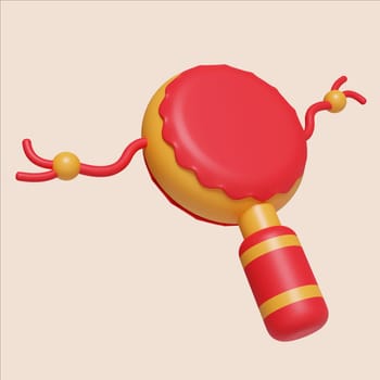 A colorful 3D render of a traditional drum symbolizing celebration during Chinese New Year.