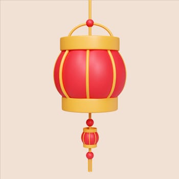A stunning 3D render of a Chinese New Year lantern symbolizing tradition and celebration in a vibrant home setting.