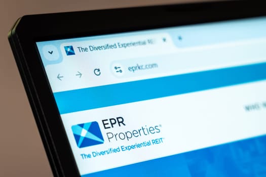 New York, USA - January 07, 2025: EPR Properties website displayed on computer screen showcasing real estate investments and property management solutions