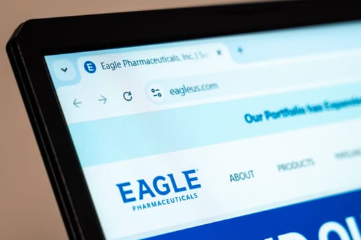 New York, USA - January 07, 2025: Eagle Pharmaceuticals website displayed on computer screen showcasing pharmaceutical products and drug development solutions