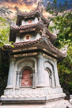 Old tower in the garden, Marble mountains, Vietnam.
