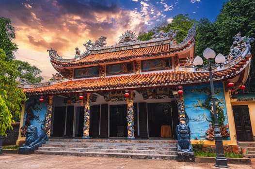 background of the old Tam Thai pagoda. Marble Mountains in the vicinity of Da Nang. Vietnam.